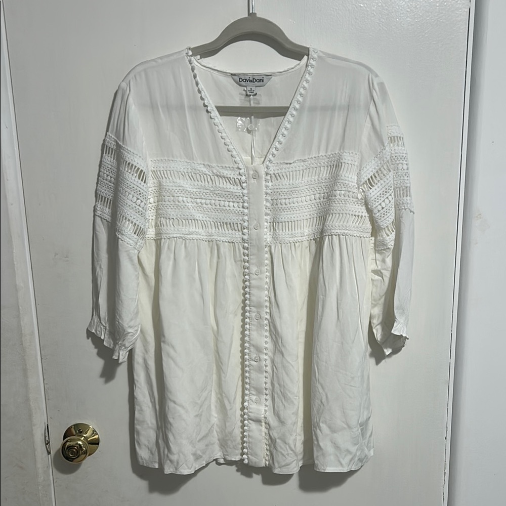 Davi & Dani Women's White Boho Top